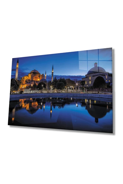 Istanbul Ayasofya Camii Manzara 4mm Dayanıklı Dekoratif ve Modern Cam Tablo Temperli Cam