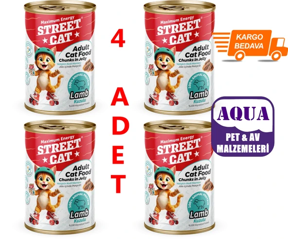 Street Cat Chunks Jelly Kuzu Etli Kedi Konserve 400 Gr.x4 Adet Kuzu Etli Kedi Konserve Kuzulu Yaş Mama 400 Gram