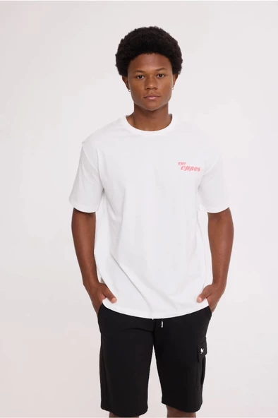 White CHAOS HALF-RELAX TEE - Resim 3