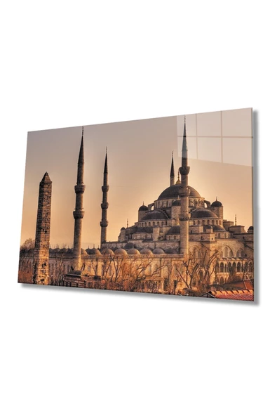 Istanbul Sultan Ahmet Camii Manzara 4mm Dayanıklı Dekoratif ve Modern Cam Tablo Temperli Cam