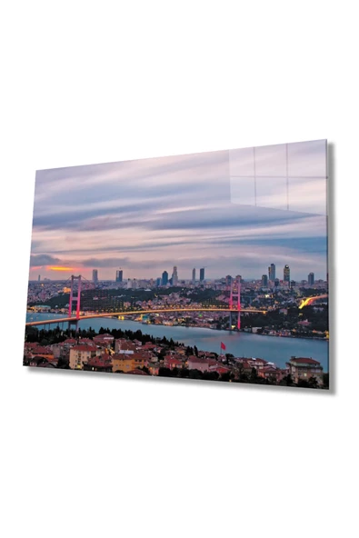 Istanbul Boğazı Manzara 4mm Dayanıklı Dekoratif ve Modern Cam Tablo Temperli Cam