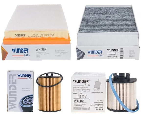 Opel Astra J 1.6 Dizel Periyodik Bakım Filtre Seti Wunder Marka