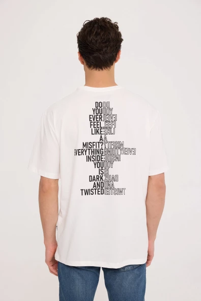 Bisiklet Yaka Baskılı Beyaz Erkek T-shirt Tc 9020 - Resim 2