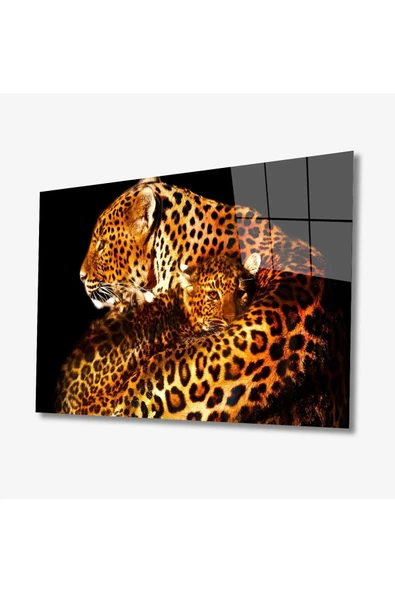 Jaguar Hayvan Dekoratif ve Modern Cam Tablo 4mm Dayanıklı Temperli Cam