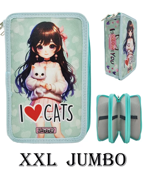 XL Jumbo Model Kedili Kız Kalem Kutusu Organizer Kalemkutu 3 Bölmeli Kalemlik Yeşil