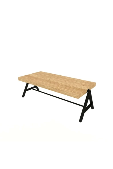 Dekoratif Ahşap Orta Sehpa Metal Sehpa Siyah - 6