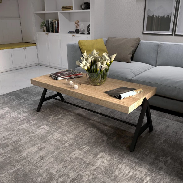 Dekoratif Ahşap Orta Sehpa Metal Sehpa Siyah - 3