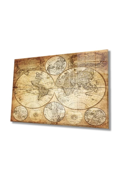Eski Dünya Haritası Dekoratif ve Modern Cam Tablo, Ev ve Ofis Duvar Dekoru, Hediyelik Büyük Temperli Dekoratif ve Modern Cam Tablo ürün görseli