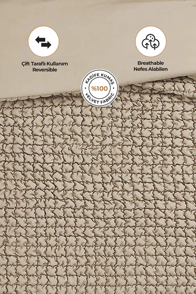 Evlen Home Collection Kadife Stacy Yatak Örtüsü Seti Çift Kişilik Elyaf Dolgulu Yumuşak 3 Parça - 3