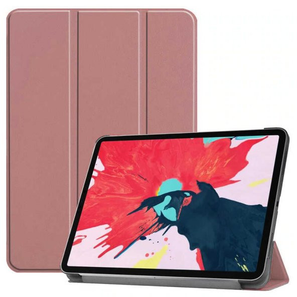 KNY Apple İpad Pro 12.9 2021 Kılıf Arkası Şeffaf Standlı Kapaklı Smart Case Rose Gold