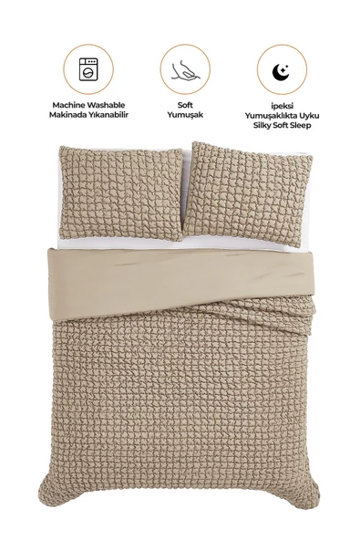 Evlen Home Collection Kadife Stacy Yatak Örtüsü Seti Çift Kişilik Elyaf Dolgulu Yumuşak 3 Parça - 4