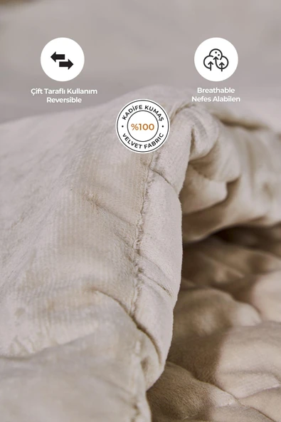 Evlen Home Collection Kadife Stacy Yatak Örtüsü Seti Çift Kişilik Elyaf Dolgulu Yumuşak 3 Parça - 4