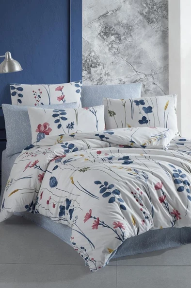Flora Çift Kişilik Nevresim Takımı İndigo - 1
