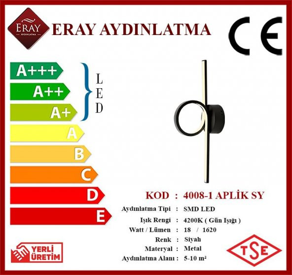 Eray Aydınlatma 4008-1 Siyah Led Aplik - 4