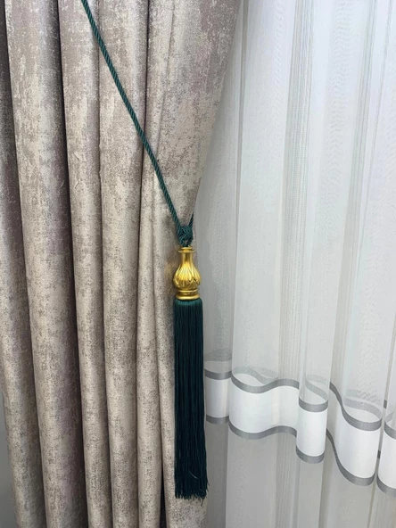NİVEMESHOME ZÜMRÜT YEŞİLİ SAÇAKLI GOLD APARAT TAVAN TOPLAMA BRAÇOL - 4