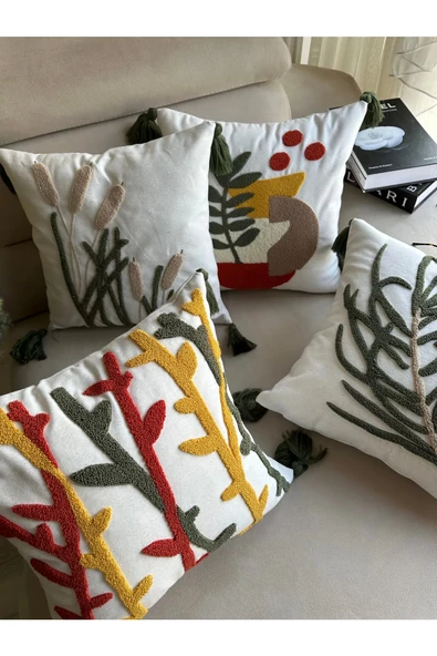 NİVEMESHOME DEKORATİF ÇİÇEK NAKIŞLI KIRLENT KILIFI 45X45 - 4