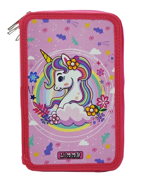 XL Jumbo Model Unicorn Bahar Kalem Kutusu Organizer Kalemkutu 3 Bölmeli Kalemlik Pembe - Resim 3