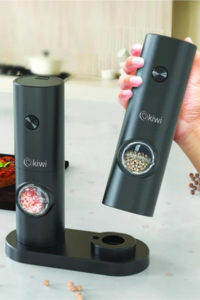 Kiwi Pilli Işıklı Tuz Karabiber Değirmeni Otomatik Baharat Öğütücü 2li Paket (SİYAH) Kspg-4850 - 3