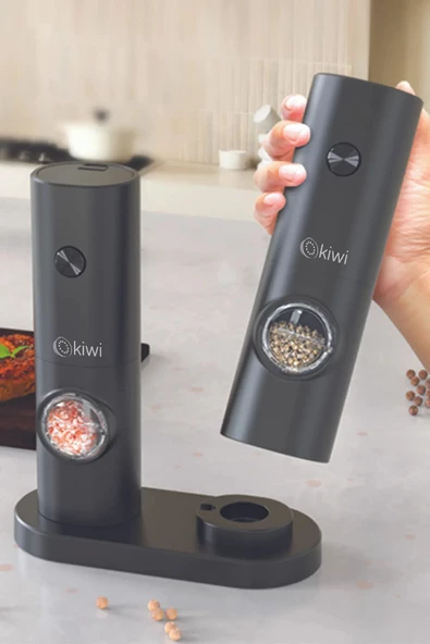 Kiwi Pilli Işıklı Otomatik Tuz Karabiber Değirmeni Otomatik Baharat Öğütücü 2 li Paket KSPG-4850 - Resim 3