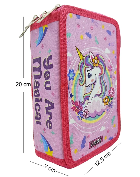 XL Jumbo Model Unicorn Bahar Kalem Kutusu Organizer Kalemkutu 3 Bölmeli Kalemlik Pembe - Resim 4