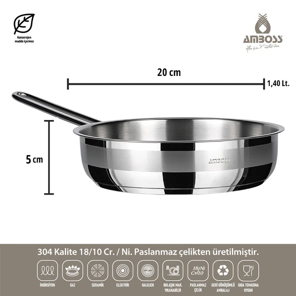 Lusigram 3 Parça Paslanmaz Çelik İndüksiyon Tabanlı Kapaksız Tava Seti - 2