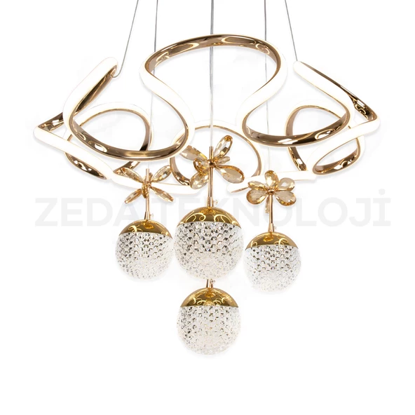 907-Helezon Max Kristal Top Gold-Krom Kaplamalı Avize - 2