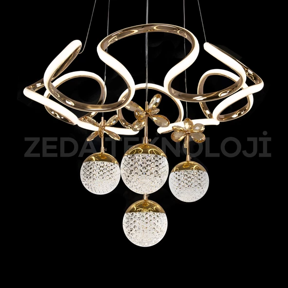 907-Helezon Max Kristal Top Gold-Krom Kaplamalı Avize