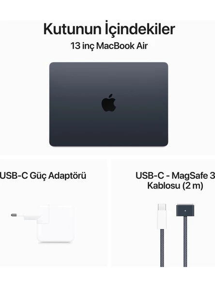 MacBook Air M3 Çip 8GB 512GB SSD macOS 13" Taşınabilir Bilgisayar Gece Yarısı MRXW3TU/A - 9