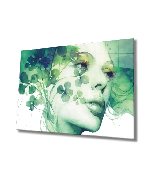 Yonca Saçlı Kadın Dekoratif ve Modern Cam Tablo ürün görseli