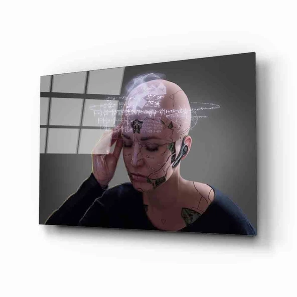 Fütüristik Robot Kadın  Dekoratif ve Modern Cam Tablo