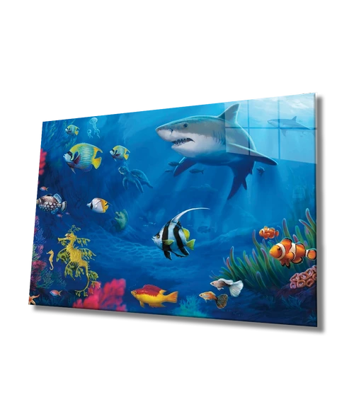 Köpek Balığı Dekoratif ve Modern Cam Tablo Shark ürün görseli