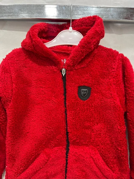 uğurböceğiçocuk Peluş Kumaş Armalı Kapuşonlu Çocuk Hırka 1307 - 2