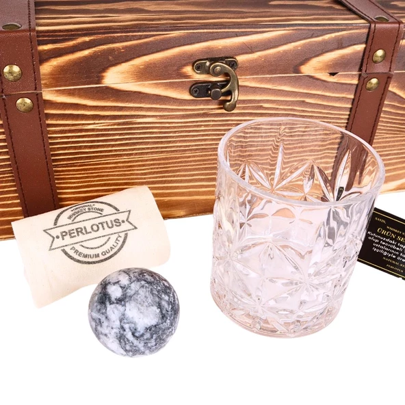 Perlotus Viski Bardağı ve Gri Küre Mermer Viski Taşı Sandıklı - 5