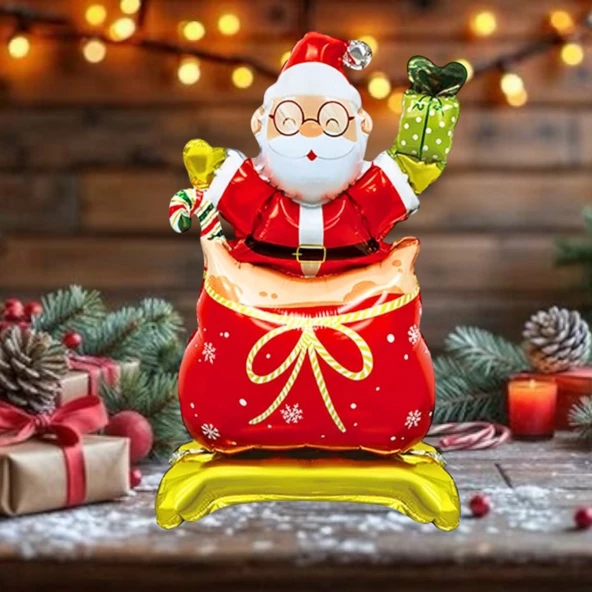 Ayaklı Küçük Noel Baba Folyo Balon 63x34 cm - Resim 3