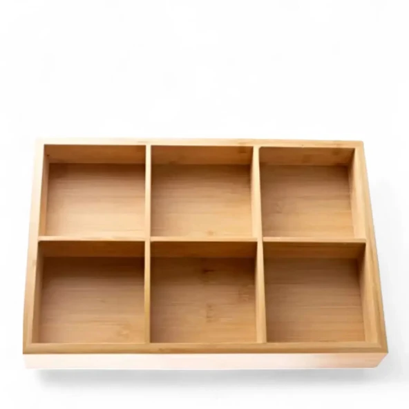 Madamev 6 Bölmeli Bambu Çerezlik Şeffaf Akrilik Kapaklı Kahvaltı Sunumluk Saklama Kutusu Mutfak Organizer - Resim 2