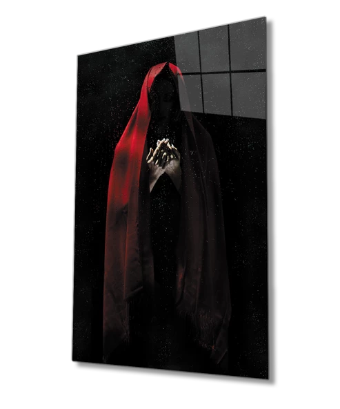 Kırmızı Siyah Kadın Dekoratif ve Modern Cam Tablo ürün görseli