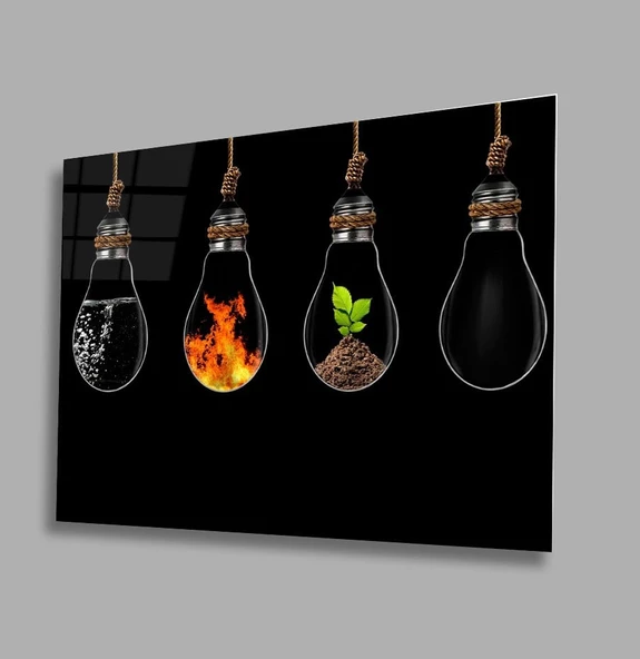 Fütüristik Ampul kombin  Dekoratif ve Modern Cam Tablo ürün görseli