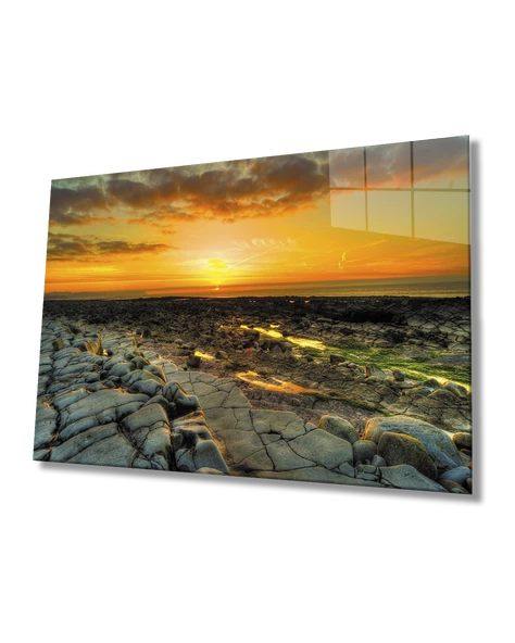Gün Batımı Taşlar Dekoratif ve Modern Cam Tablo   Sunset Stones Table