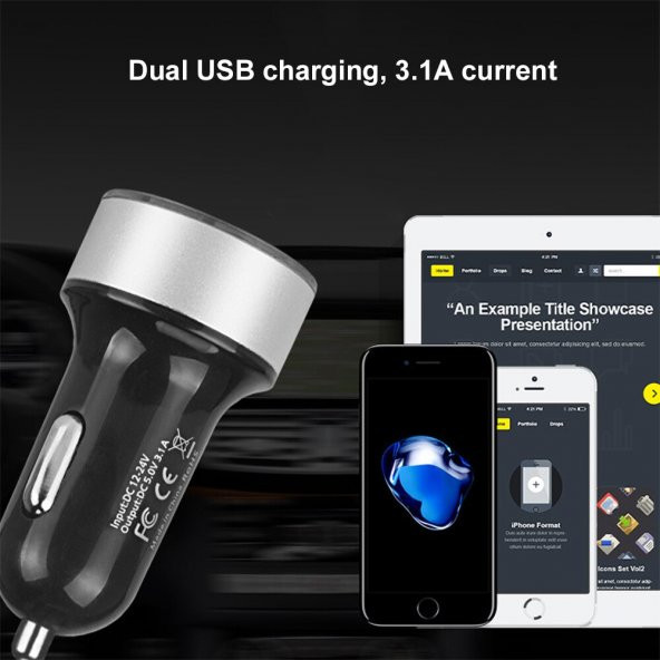 5V 3.4A Çift USB Portlu Araç Şarj Cihazı Dijital Lcd Ekran Oto Çakmaklık - 3