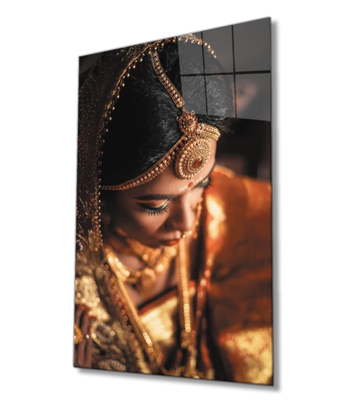 Hintli Kadın Dekoratif ve Modern Cam Tablo Indian