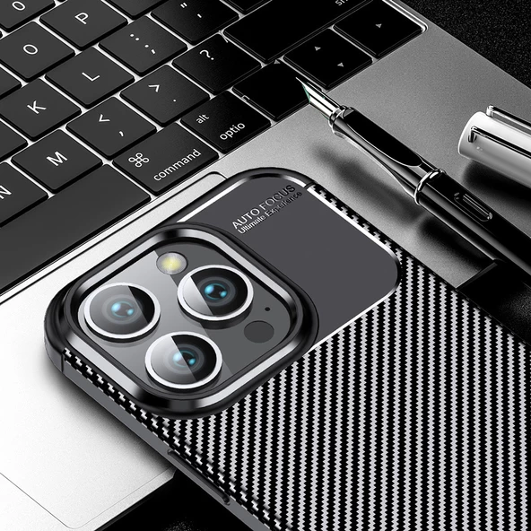 iPhone 16 Pro Kılıf Negro Karbon Tasarım Silikon Kılıf - Resim 4