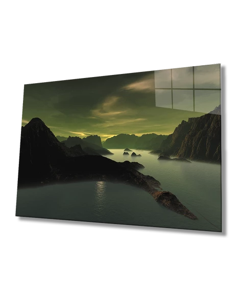 Dağ Göl Dekoratif ve Modern Cam Tablo   Mountain Lake Table
