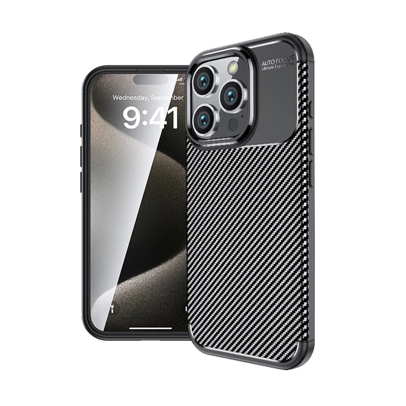 iPhone 16 Pro Kılıf Negro Karbon Tasarım Silikon Kılıf - Resim 3