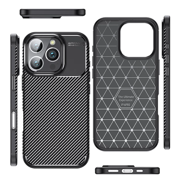 iPhone 16 Pro Kılıf Negro Karbon Tasarım Silikon Kılıf - Resim 6