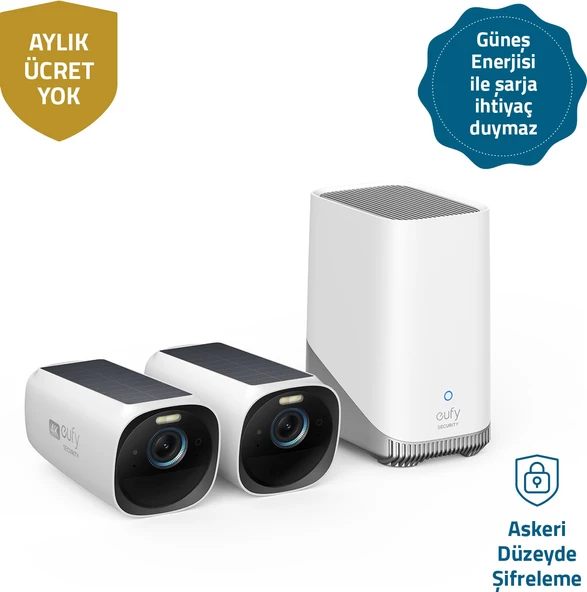 Anker Eufy Security Eufycam 3 Kablosuz Akıllı Güvenlik ve 4K Kamera Sistemi 2 Kamera 1 Ana Ünite Kit