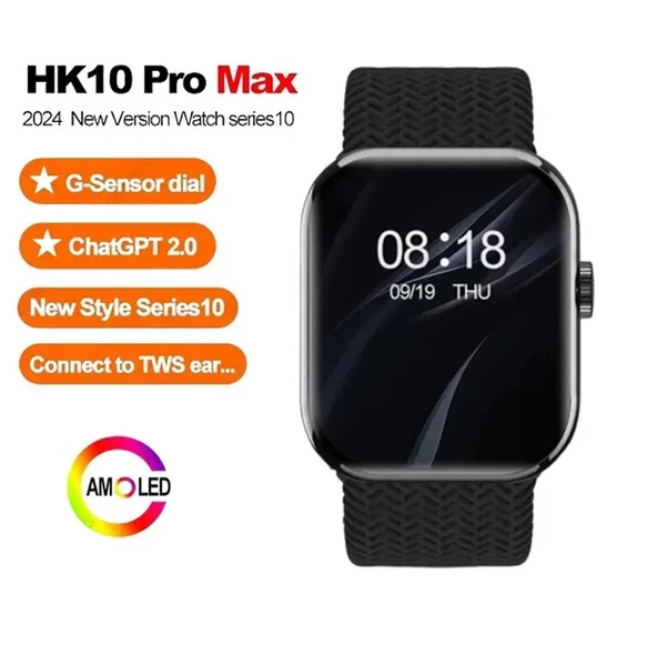HK10 Pro Max Akıllı saat 2.02 inch AMOLED Ekran SİYAH KASA - 3
