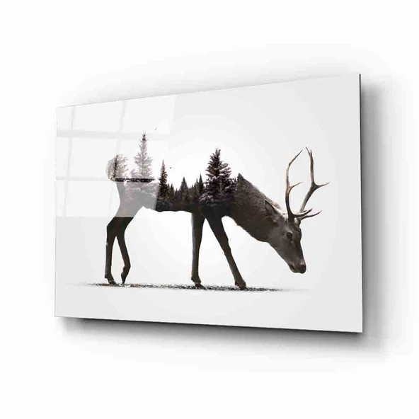 Fütüristik Geyik Manzara  Dekoratif ve Modern Cam Tablo ürün görseli