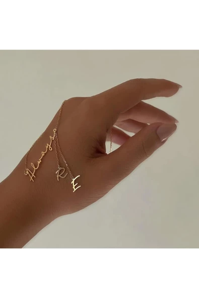 Kişiye Özel İsimli Ayrık Harfli 925 Ayar Gümüş Kadın Kolye - 2