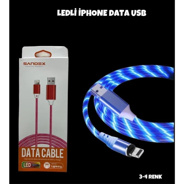 Lityum Teknoloji Ledli İphone Şarj ve Data Veri Aktarımı Kablosu