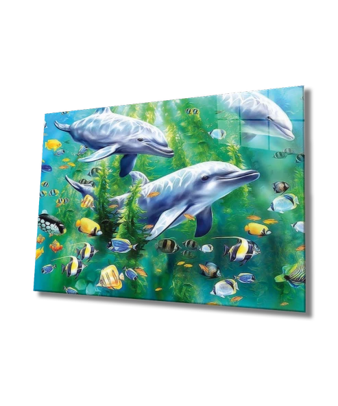 Yunus Balığı Dekoratif ve Modern Cam Tablo , Dolphin